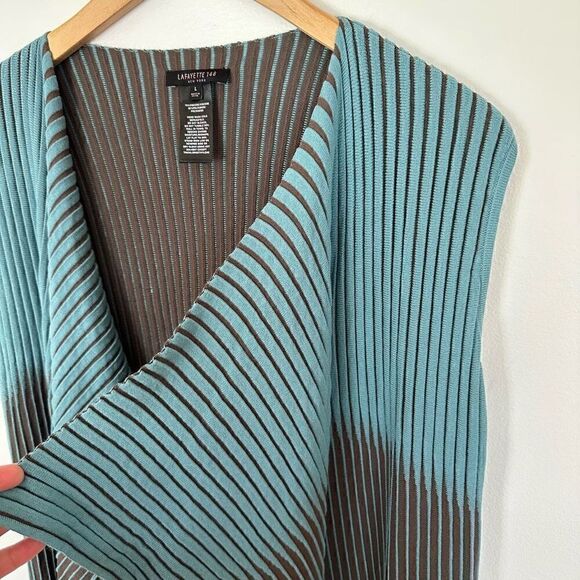 Lafayette 148 New York Bicolor Blue and Grey Pleat-Stitches Drape Front Sleevele - Picture 5 of 5